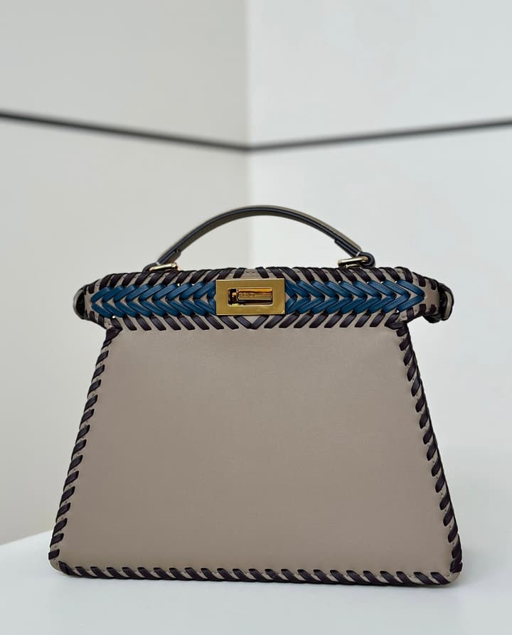 Fendi Peekaboo ISeeU Woven Leather Handbag in Blue Multi-stripe Woven