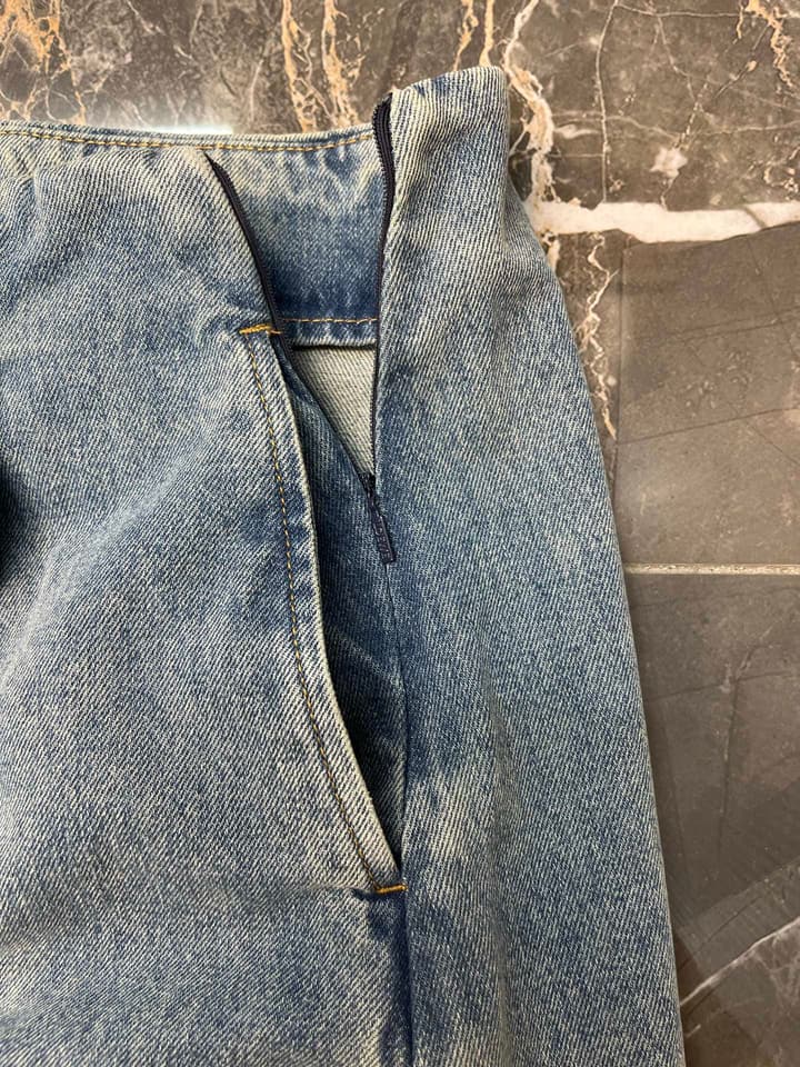 Loewe Leather-Trimmed Denim Mini Skirt in Stonewash Blue