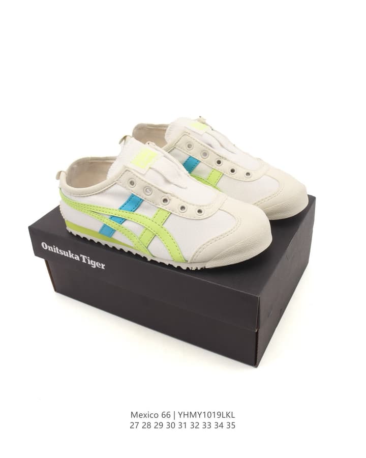 Onitsuka Tiger Mexico 66 Classic Sneakers – Kids Collection in Cream With Blue And Red Stripes