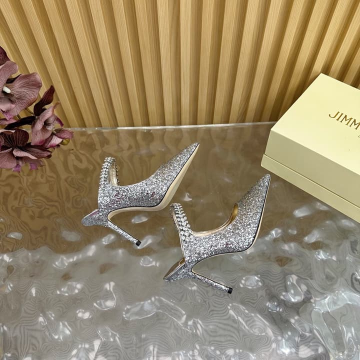 Jimmy Choo Sequined Evening Heels – 2025SS in Nude Shimmer