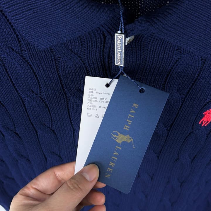 Ralph Lauren Classic Cable Knit Polo Sweater in Black