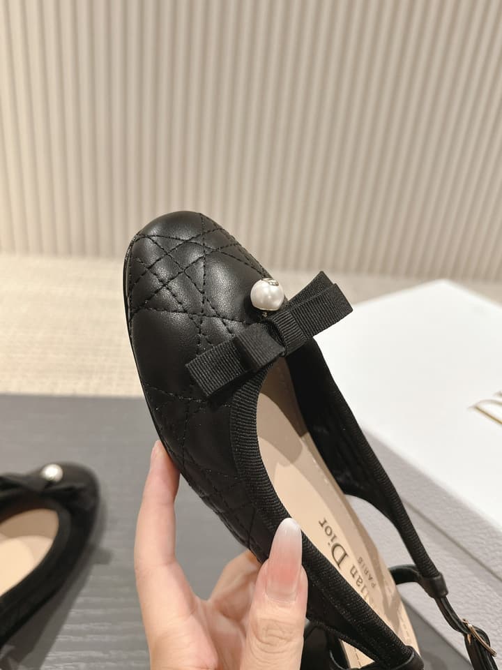 Dior D-Ramour Embroidered Cannage Ballet Flats – 2024 Spring/Summer Collection in Black Leather