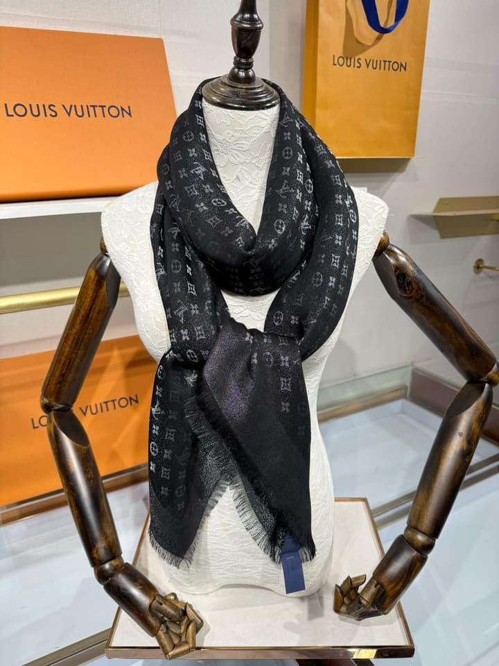 Louis Vuitton Classic Monogram Silk Wool Shawl in Beige