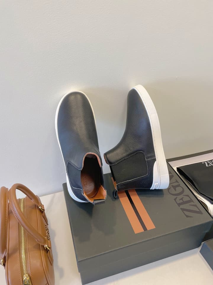 Zegna COUTURE Triple Stitch Leather Sneakers in Black Suede With Dark Sole