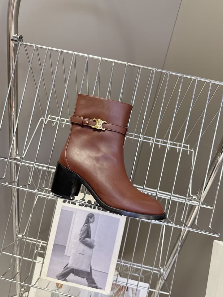 Celine Retro Triomphe Chunky Heel Ankle Boots – Autumn/Winter in Classic Black