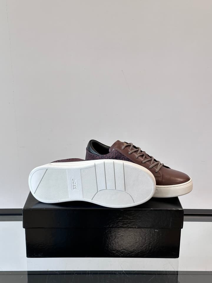 Boss Italian-Made Cupsole Sneakers in Black Patterned