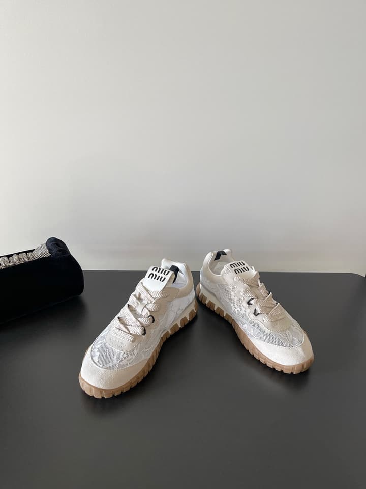 Miu Miu Latest Lace Retro Mary Jane Sneakers in Black