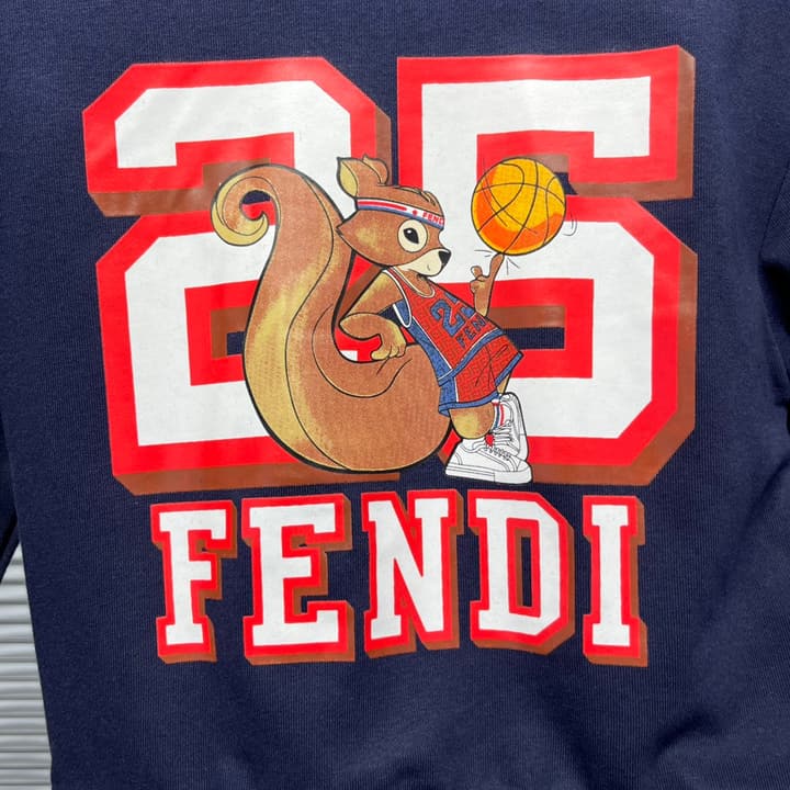 Fendi F Basketball Squirrel Graphic Sweatshirt – Kids Collection in Navy Blue With Squirrel Graphic