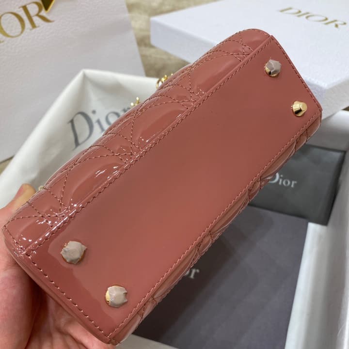 Dior Lady Dior Mini Patent Crossbody Bag in Cherry Red Patent