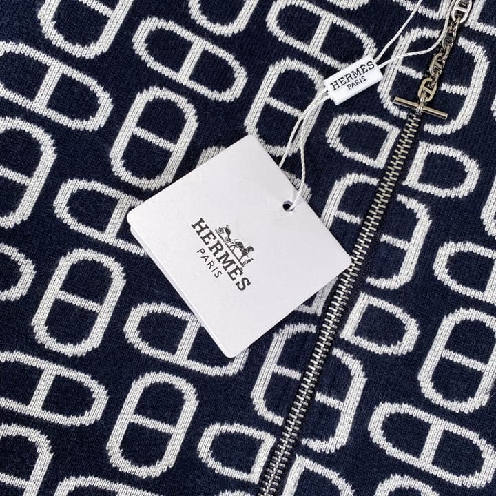 Hermès Classic Jacquard Cashmere Hooded Cardigan in Dark Jacquard Pattern