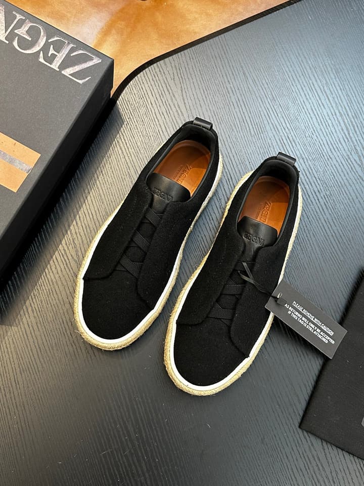 Zegna Triple Stitch Low-Top Sneakers in Deep Black