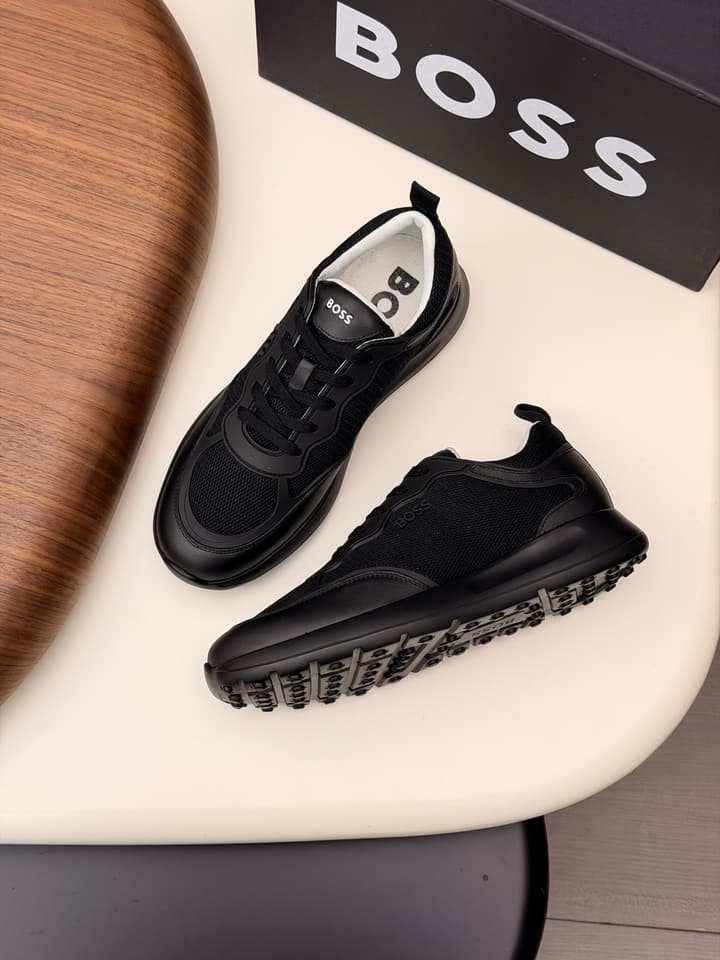Boss Men's Knit and Leather Sneakers