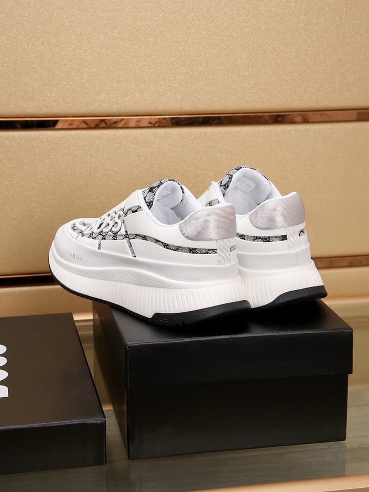 Boss New Men's Luxury Athletic Sneakers in Black With White Detail