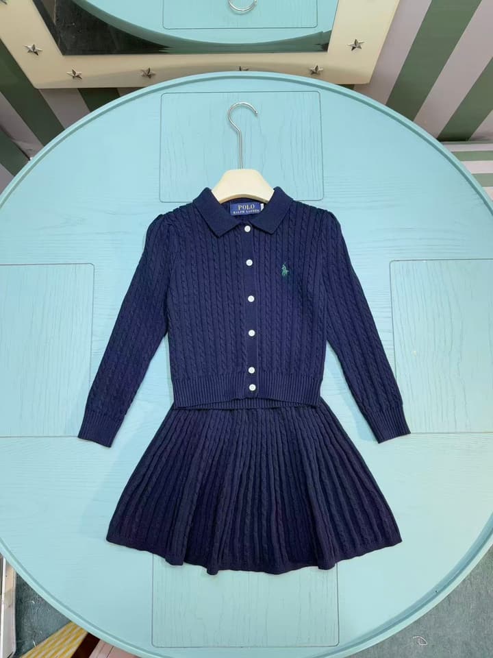 Ralph Lauren Polo Girls' Striped Knit Set – 2025SS in Navy Blue Knit Set