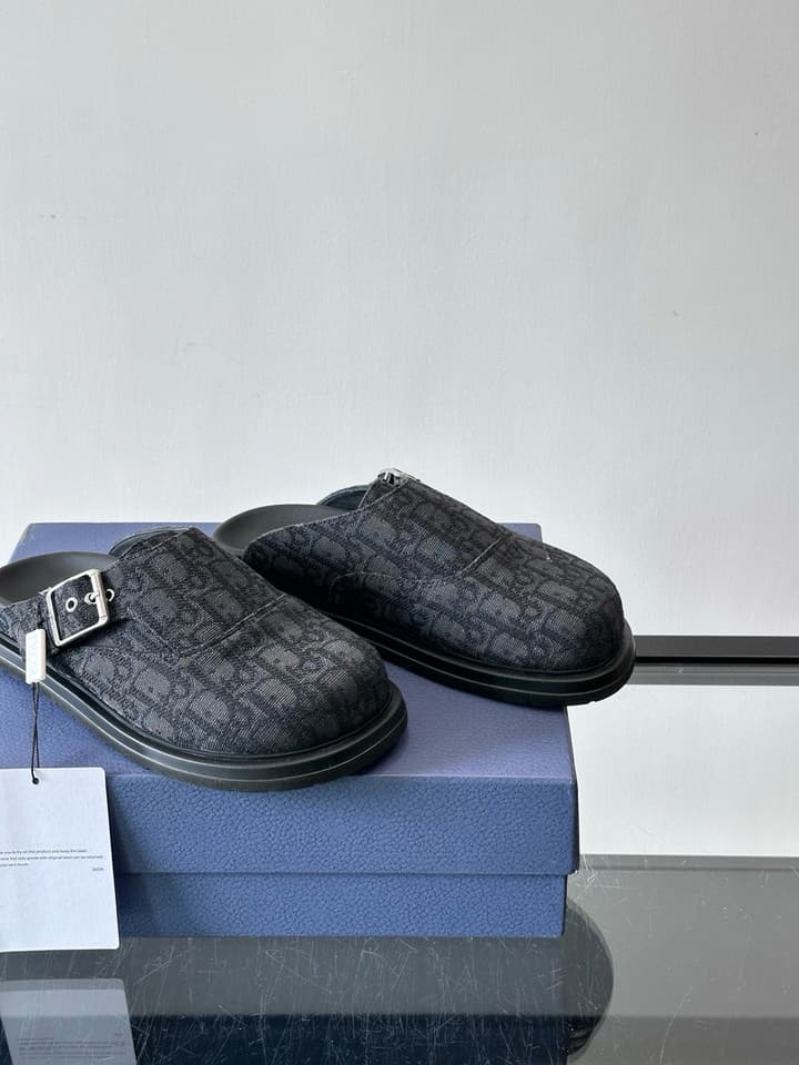 Dior Oblique Print Closed-Toe Mules in Navy