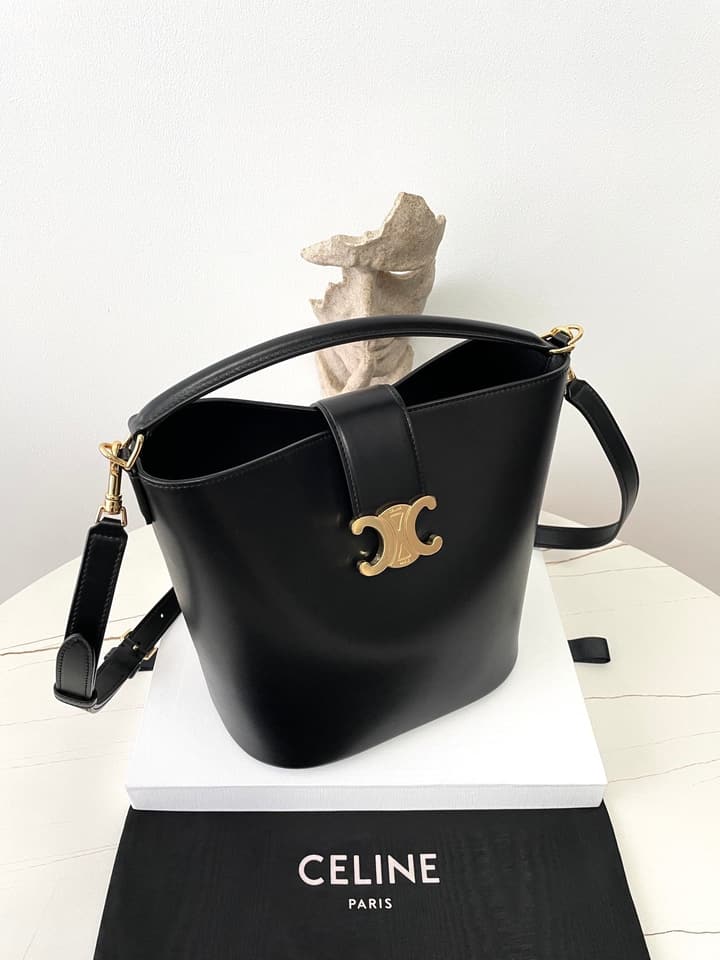 Celine Louise Triomphe Bucket Bag in Black