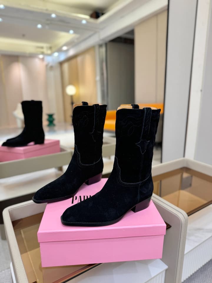 Paris Texas Western Ankle Boots in Black Suede