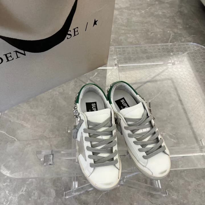 Golden Goose Superstar Diamond Tail Sneakers – 2023 Autumn/Winter in Distressed White With Royal Blue Rhinestone Heel