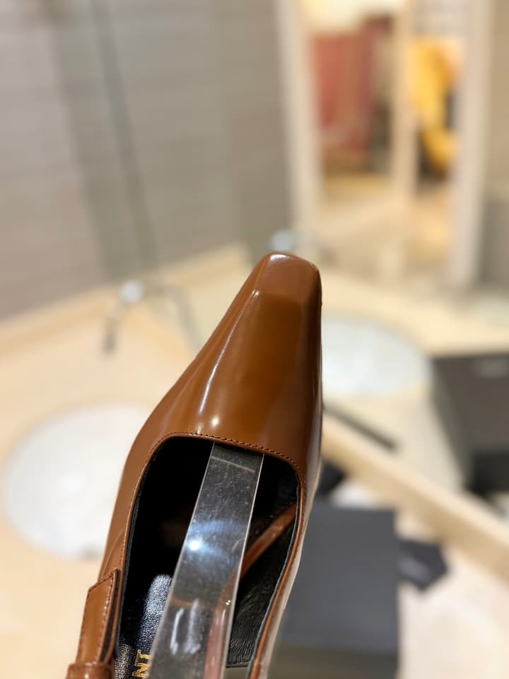 Saint Laurent Square Toe Patent Leather Pumps in Caramel Gloss