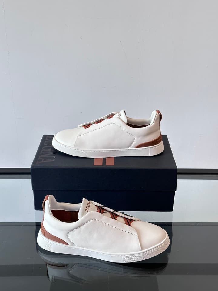 Zegna Men's Low-Top Leather Sneakers in Black & White