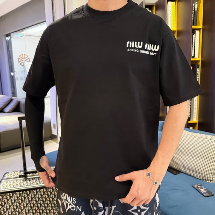 Miu Miu Technical Fabric Short-Sleeve T-Shirt – Summer 2026 Collection in Black