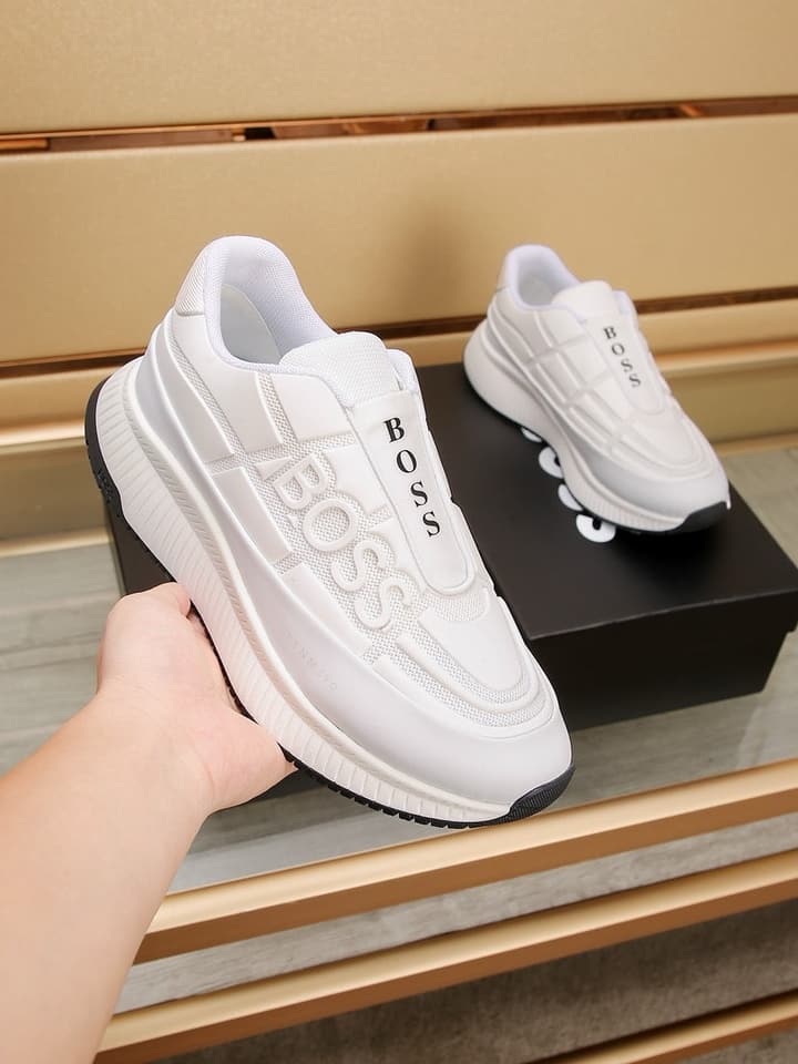Boss New Men's Luxury Athletic Sneakers in Black With White Detail