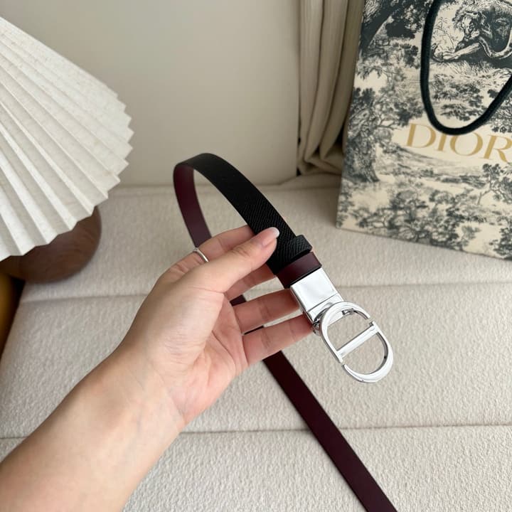 Dior Reversible Calfskin CD Buckle Belt in Black/burgundy With Gold Hardware