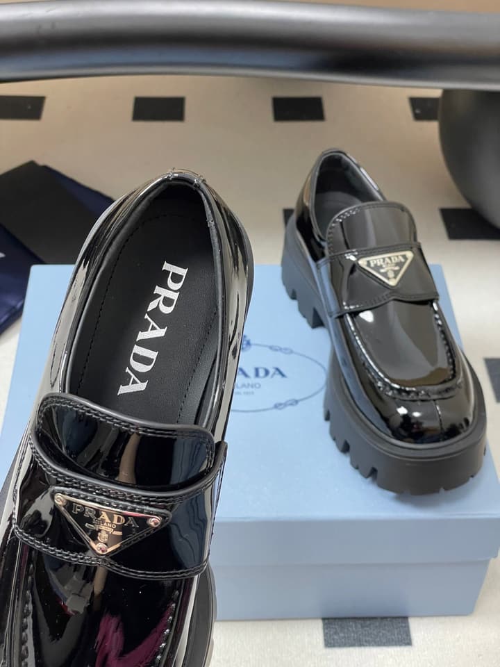 Prada Thick-Soled Platform Loafers – 25FW in Deep Gloss Black