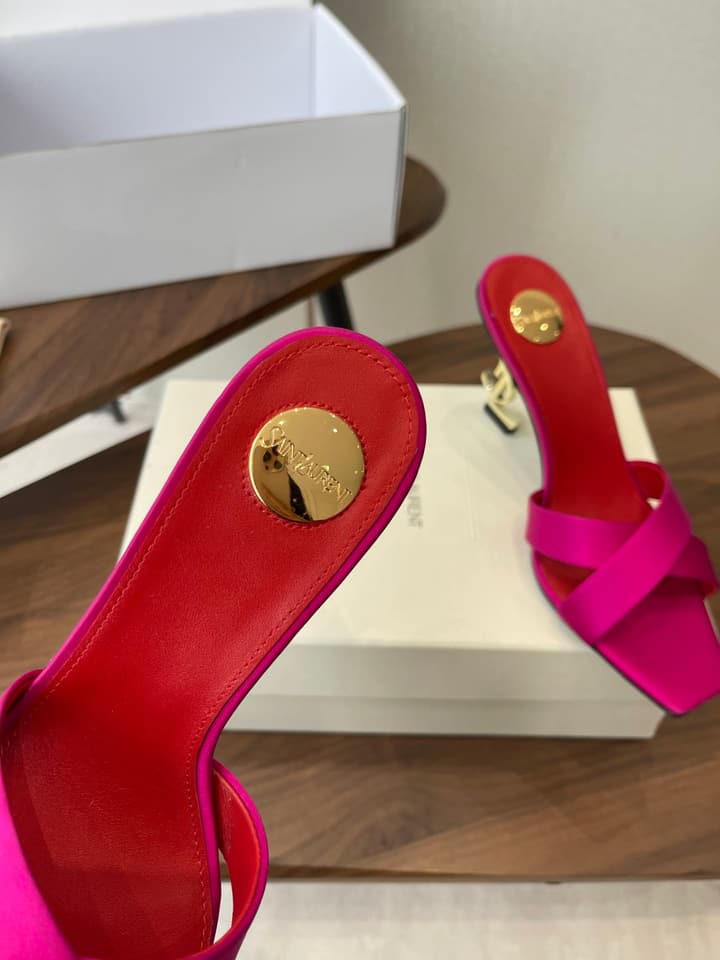 Saint Laurent Opyum Satin Heeled Mules – Early Spring Collection – 26S in Champagne Gold
