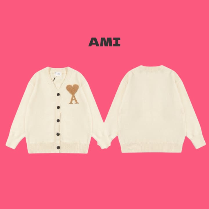 AMI Paris Holiday Limited Gold Heart Jacquard Cardigan – 24FW in Cream Gold Heart Cardigan