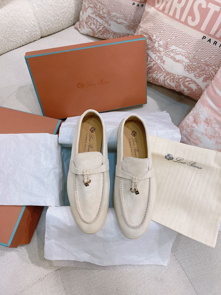 Loro Piana Glossy Cashmere Loafers in Blush Pink Suede