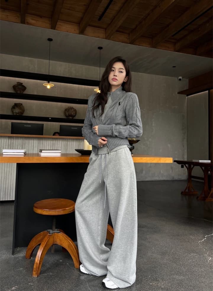 Ralph Lauren Double Zipper Cable Knit Cardigan in Slate Gray