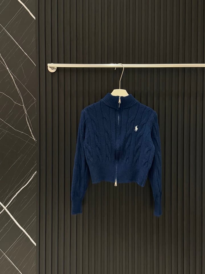 Ralph Lauren Double Zipper Cable Knit Cardigan in Slate Gray