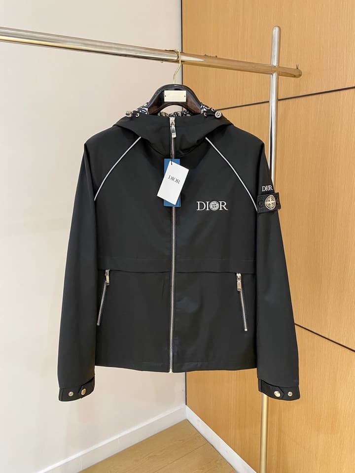 Dior New Runway Jacket Outerwear in Black With Monogram Panels