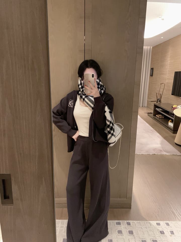 Loewe Classic Logo Embroidered Hooded Knit Set in Black