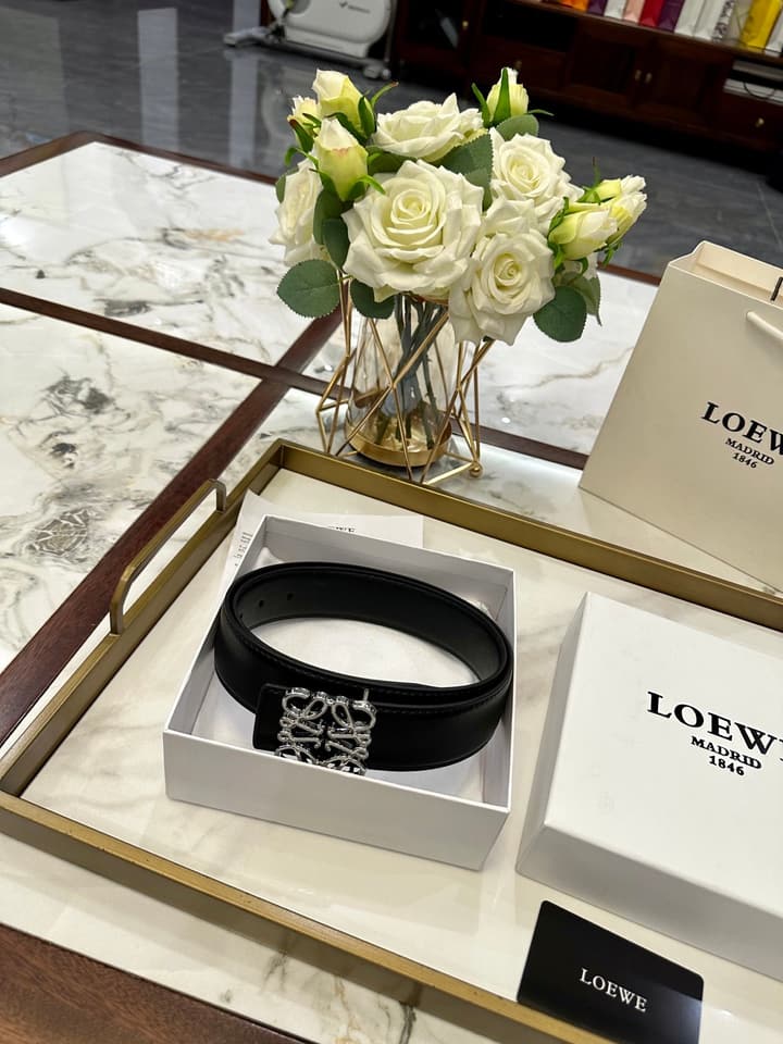 Loewe Classic Leather Belt – 4.0cm in Black With Gold Flat Buckle