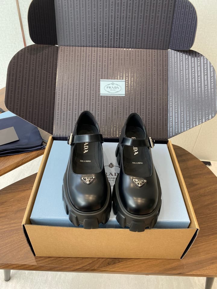 Prada Monolith Platform Mary Jane Shoes in Cream