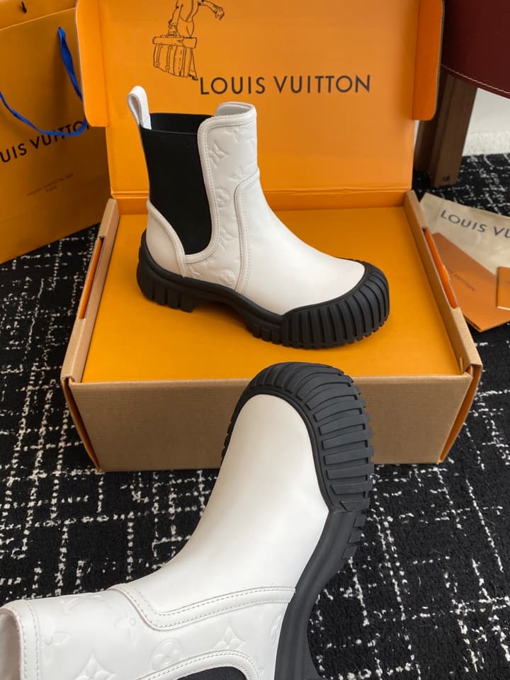 Louis Vuitton Runway Slip-On Ankle Boots – New Collection in Beige