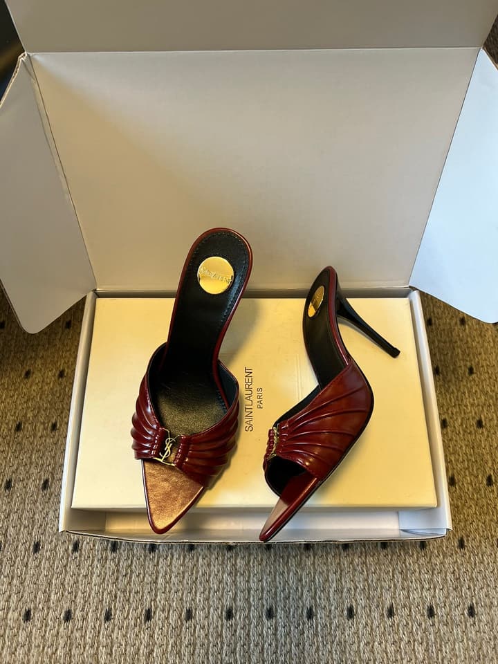 Saint Laurent Ruched Leather Mules – 26SS in Beige