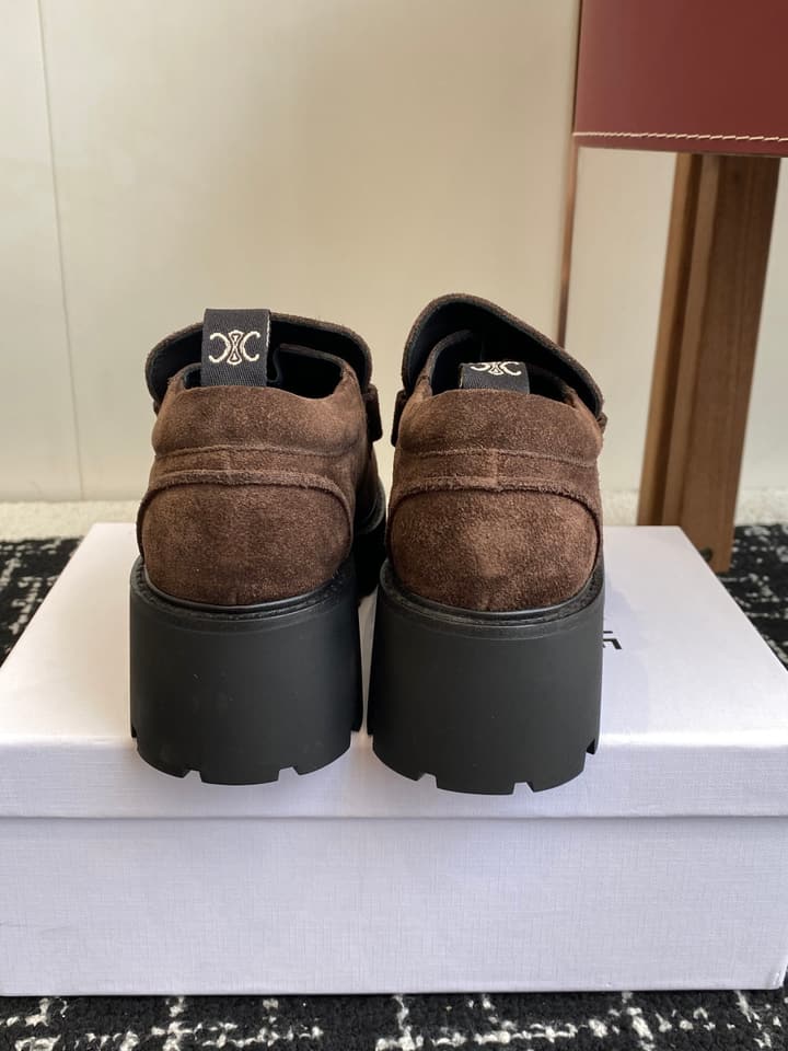 Celine Lisa Platform Loafers – 25SS Autumn/Winter Collection in Brown Suede Velcro