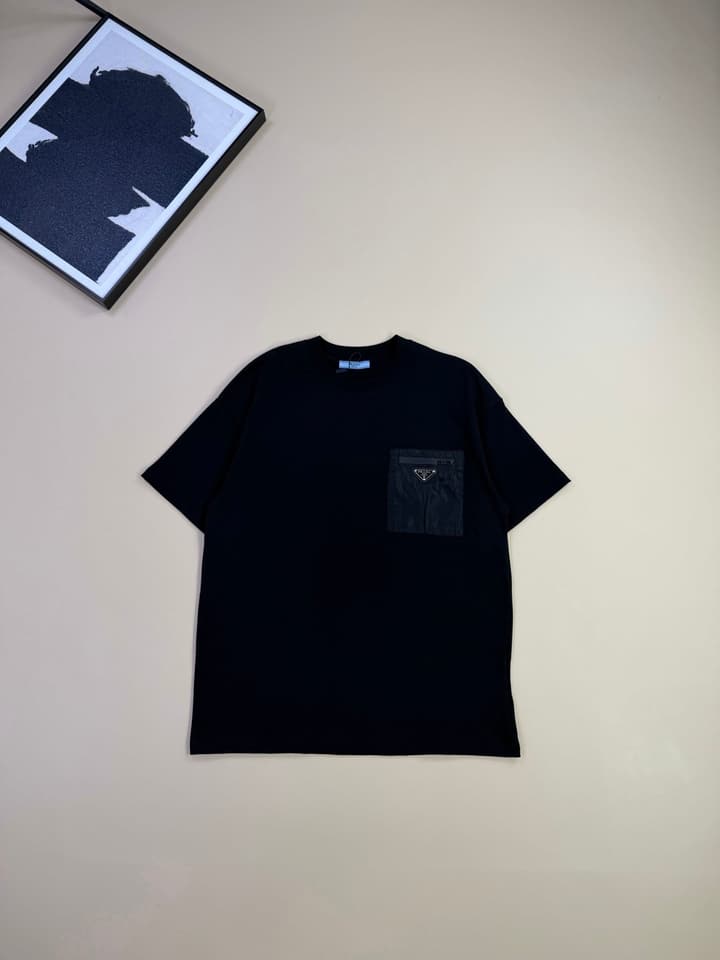 Prada Nylon Patch Pocket Triangle Logo T-Shirt in Black