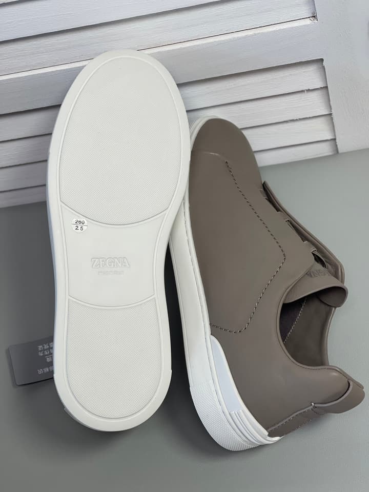 Zegna SECONDSKIN Triple Stitch Low-Top Sneakers in Navy Smooth Leather