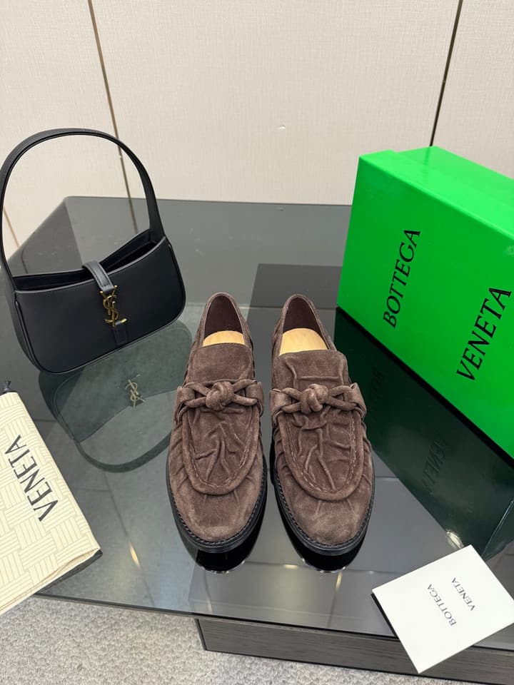 Bottega Veneta Astaire Suede Loafers in Black Leather