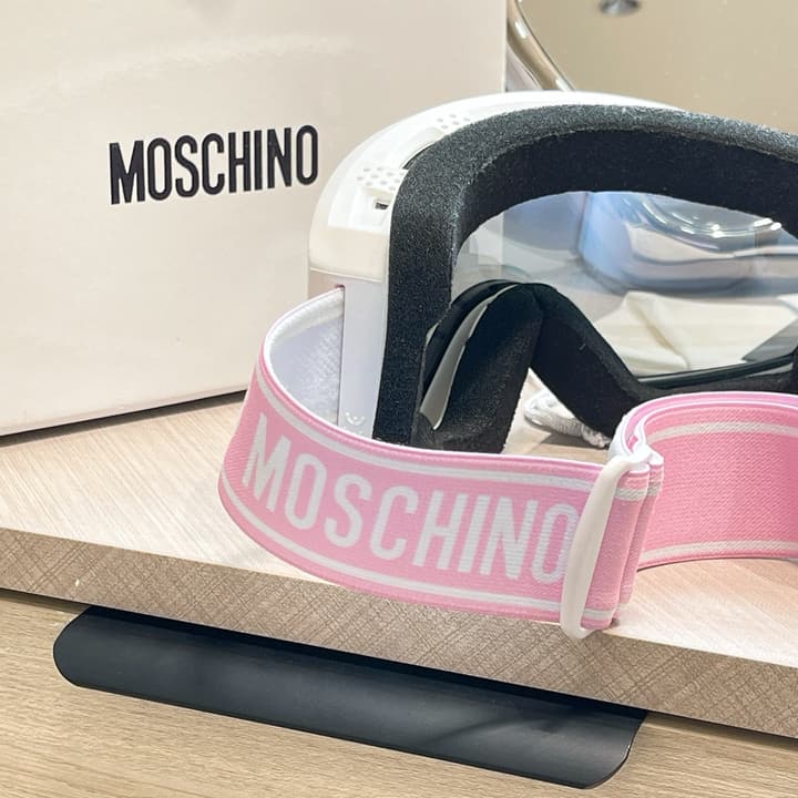 Moschino Bear Magnetic Dual-Lens Ski Goggles in Black Frame With Pink Mirrored Lens