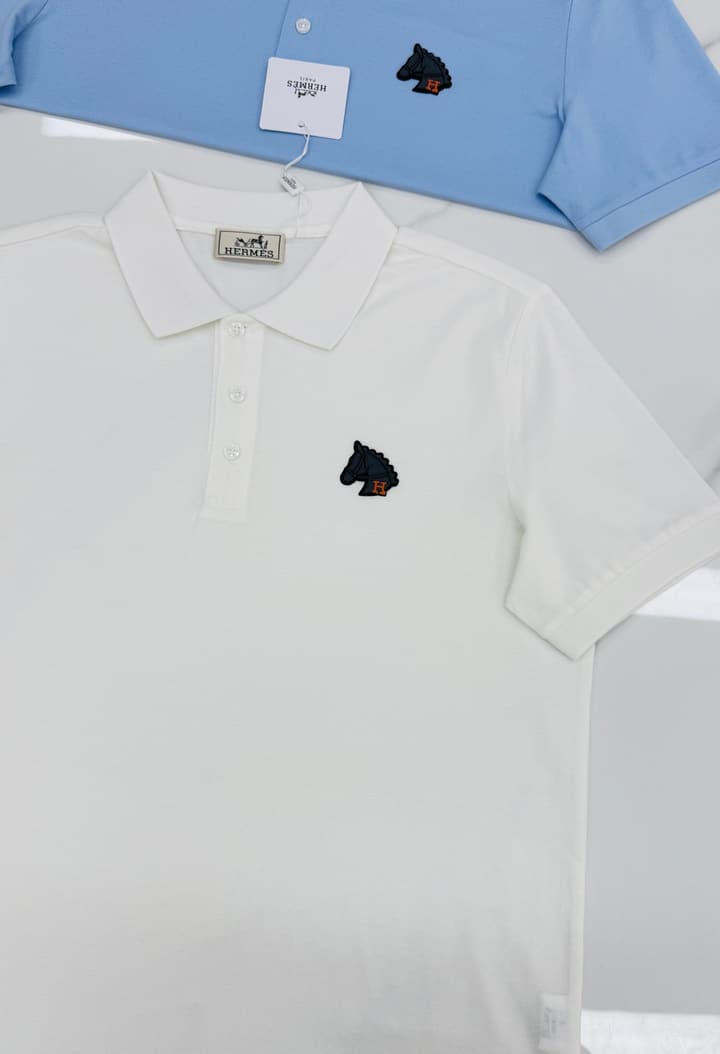Hermès 3D Horse Flocking Polo Shirt in Black