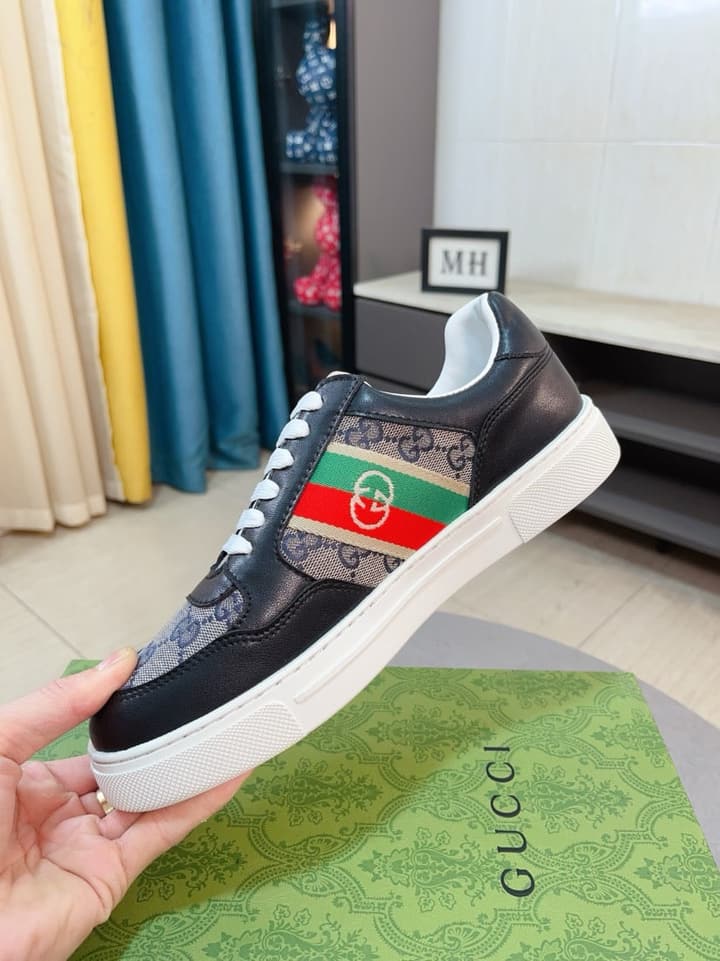 Gucci New Season Casual Fashion Sneakers in Black With Web Stripe