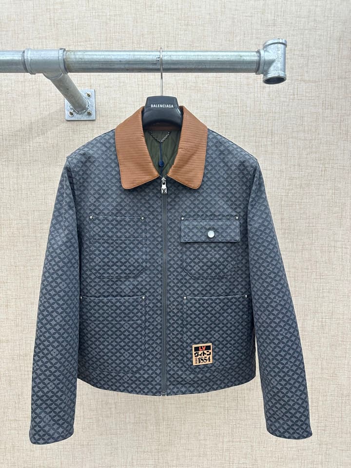 Louis Vuitton Monogram Workwear Jacket in Deep Gray Monogram With Brown Collar