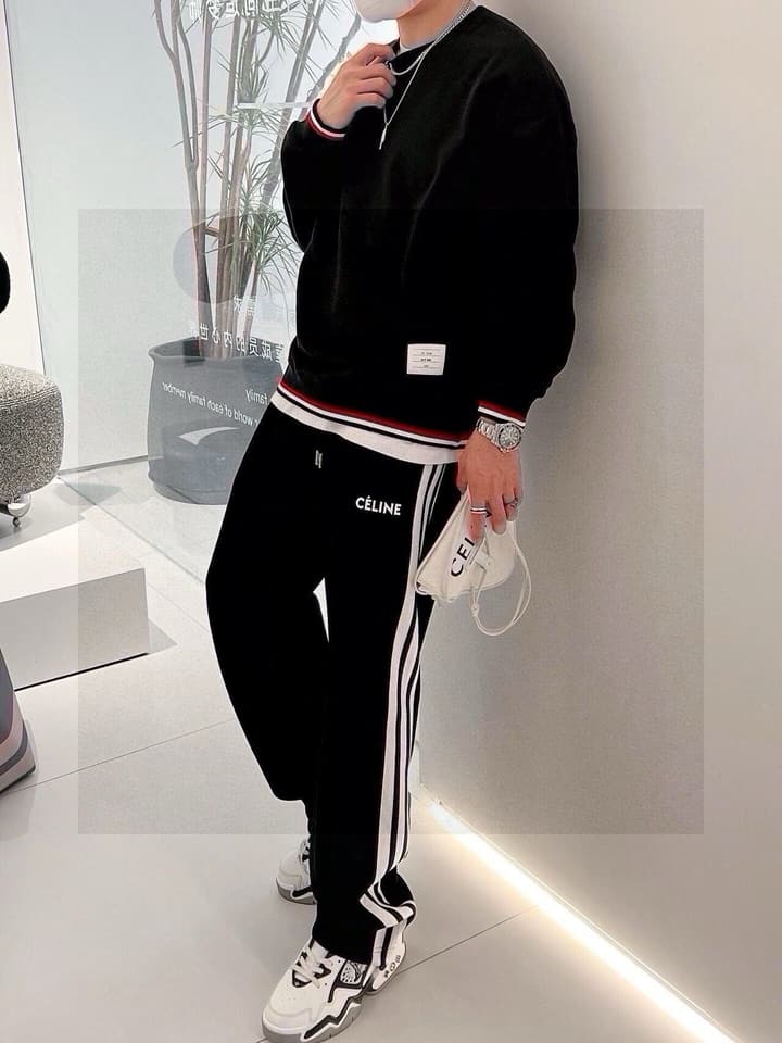 Celine Side-Striped Logo Drawstring Pants – 23SS in Black With White Side Stripes