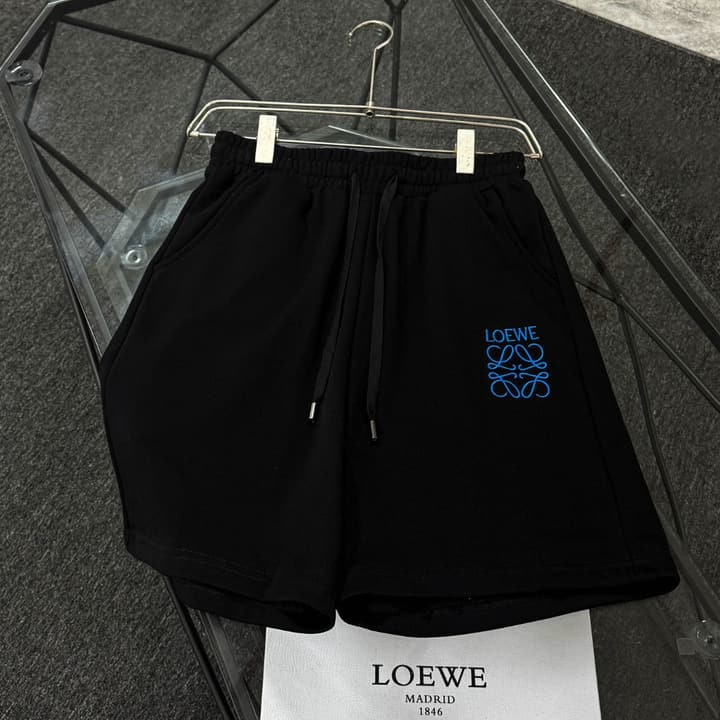 Loewe Classic Element Embroidered Shorts in Black With Blue Anagram Logo