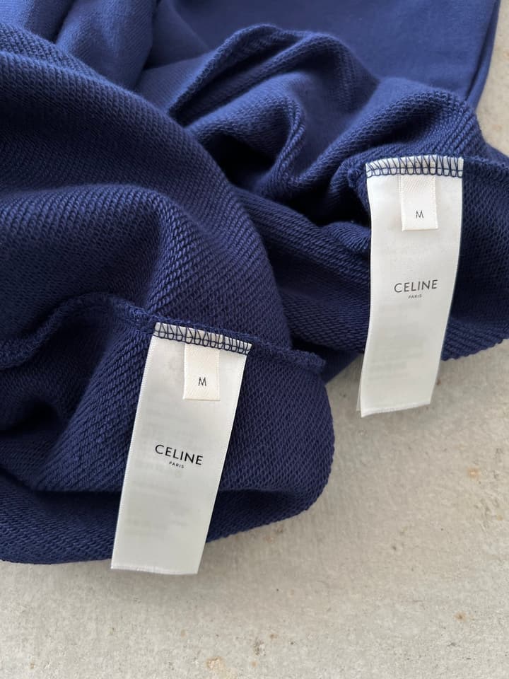 Celine Flocked Letter Pullover Sweatshirt – 2025FW in Navy Blue Folded